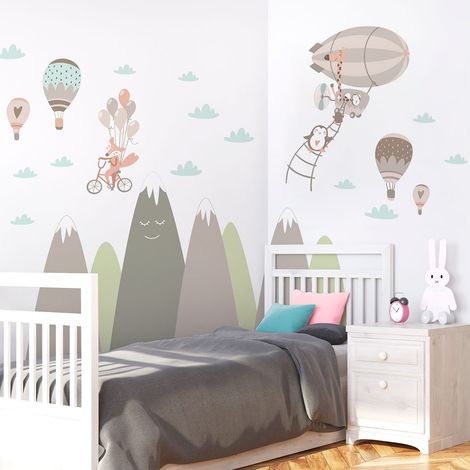 Stickers enfant montagnes scandinaves animaux drôles 50 x 75 cm (1/5)