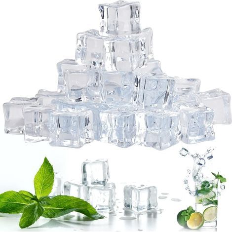 Cubitos de hielo artificiales reutilizables: cubitos de hielo de acrílico transparente para decoración de bodas, fotografía y decoración del hogar (paquete de 40). (1/5)
