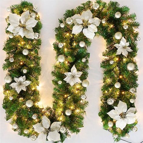 Pali natalizi, decorazioni per porte, decorazioni per albero di Natale, ghirlanda oro e rossa, pali natalizi con illuminazione a LED, 2,7 m per decorazioni natalizie da interni (1/5)