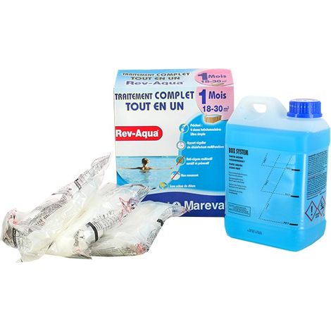 Mareva – Désinfectant chloré pour piscine 18-30 m³ – Traitement complet 8 mois – Anti bactérien, anti calcaire, algicide – Non moussant (1/2)