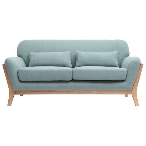 Miliboo – Canapé droit 2 places en tissu vert lagon – Structure en frêne massif – Coussins d'assise épais 14 cm – Dimensions L159 x P85 x H79 cm (1/5)