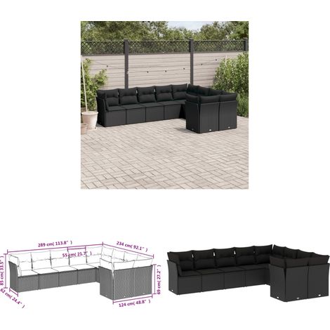 9-tlg. Garten-Sofagarnitur mit Kissen Schwarz Poly Rattan - Gartengestelle - Gartenmöbelset - Rattan Möbel - Lounge Set - Gartenlounge - Home & Living (1/3)