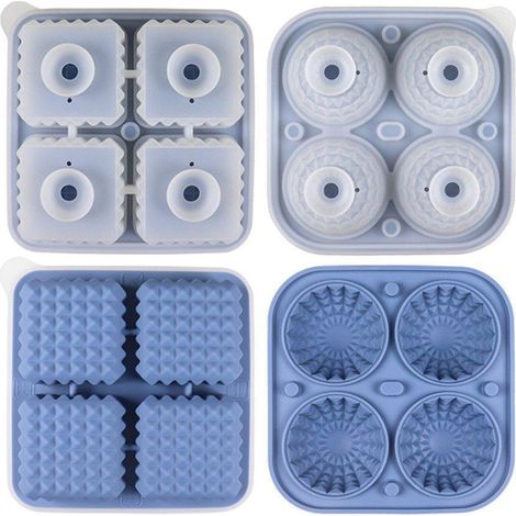 Lot de 2 bacs à glaçons en silicone, ronds et carrés, pour cocktails au whisky (bleu). (1/5)