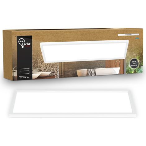 Plafonnier LED plat avec éclairage indirect, lumière blanc neutre, protection IP44, plafonnier salle de bain, lustre cuisine, lustre salon, 58 x 20 x 3 cm, blanc (1/5)