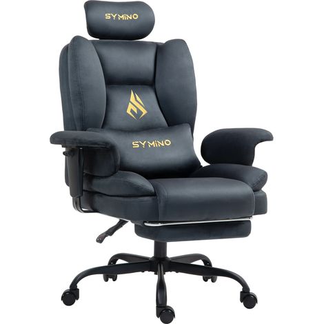 Symino Chaise Gaming Fauteuil Gaming avec Repose-Pieds - Siège en Imitation Daim Noir - Réglable Hauteur et Accoudoirs - Capacité 130kg