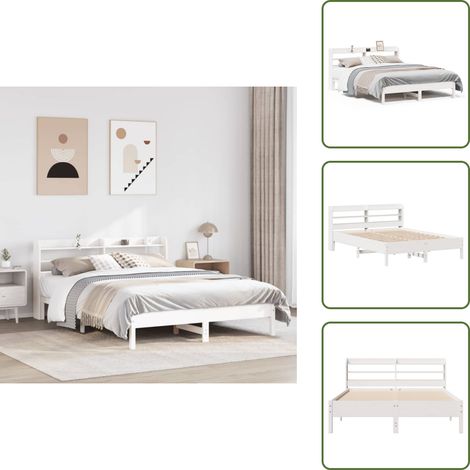 The Living Store Letto senza Materasso Bianco 150x200 cm Legno Massello di Pino - Testiera letto