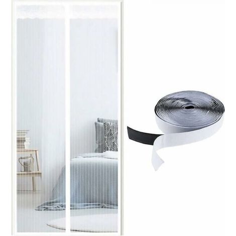 Moustiquaire Magnétique Pour Porte, Joint Magnétique de Haut en Bas, Fermeture Automatique, Garde l'Air Frais à l'Intérieur (70200, rayures blanches) (1/5)