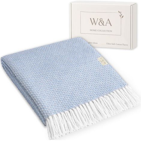 Jeté de Canapé Été 130x170 cm – Plaid Léger en Coton Bouclé, Couverture Pique-Nique & Terrasse, Décoration Salon avec Coffret Cadeau (Bleu Poudré) (1/5)