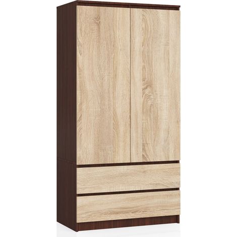 Akord – Armoire enfant wengé 90 cm – 2 portes, 2 tiroirs – 4 étagères – Panneau stratifié, finition mate – Dimensions 90x51x180 cm