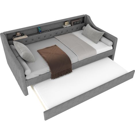 Lit Enfant Gigogne - 90x200cm - avec éclairage LED, prise USB-MDF- Gris (1/5)