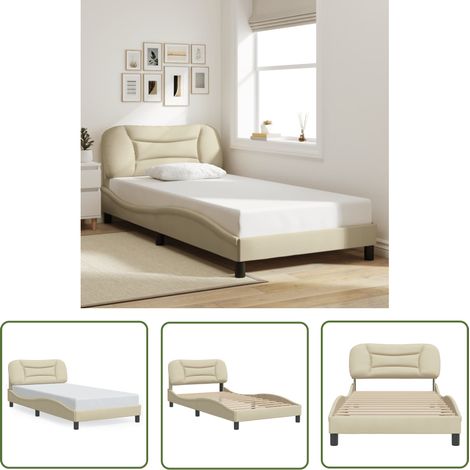 The Living Store Cadre de lit sans matelas crème 100x200 cm tissu - Lit Plateforme - Tête De Lit - Cadre De Lit Double - Literie - Meubles De Chambre (1/5)
