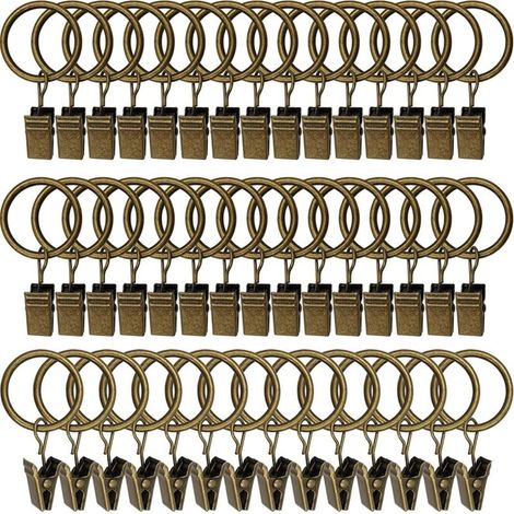 45PCS Anneaux à rideaux avec pinces - Bronze antique, pinces à rideaux solides, crochets de fixation de tringle de tension, crochets décoratifs pour rideaux et cadres de fenêtres à trou métallique I.D (1/4)