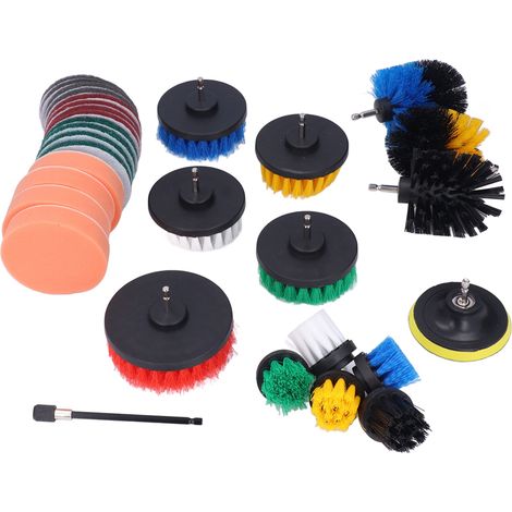 Lot 7 brosses de nettoyage à tige hexagonale 1/4 po, éponges récurantes avec rallonge, kit de nettoyage pour perceuse (1/5)