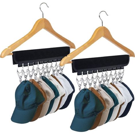 Lot de 2 supports organisateurs de chapeaux – 10 clips en acier inoxydable – Capacité 20 chapeaux – Pour rangement dans placard ou chambre (1/5)