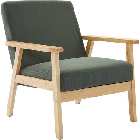 sweeek - Skandinavischer Sessel aus Holz und Cord, Cord, Dunkelkhaki