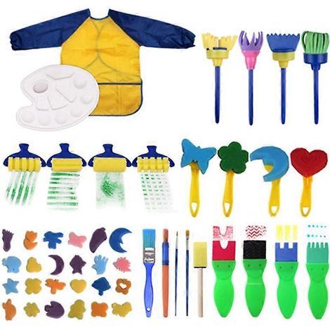 Ensemble de 47 pinceaux en éponge pour enfants, tablier de peinture inclus. (1/5)