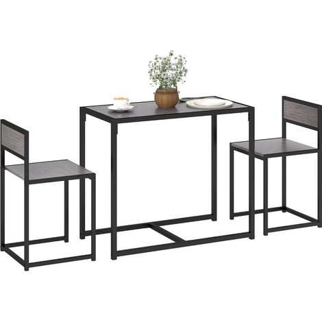 Conjunto de mesa y 2 sillas, mesa rectangular ahorradora de espacio para cocinas pequeñas, estructura metálica, efecto madera gris (1/4)