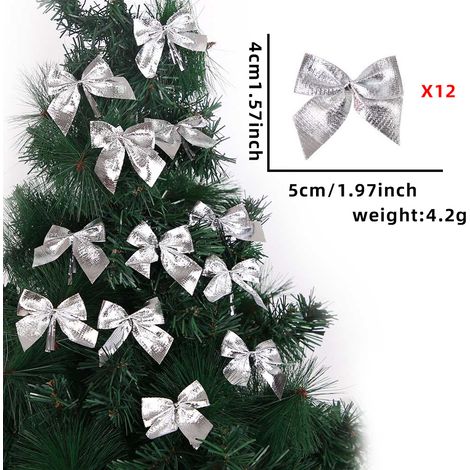 Décoration de Noël - Décoration de Noël intérieure - Nœuds de Noël argentés - Deux lots, 24 pièces au total. Décoration pour sapin de Noël 45 cm. (1/2)
