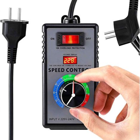 Variateur de vitesse 230V, pour meuleuses, perceuses, scies, sèche‑cheveux. Convertisseur 230V, puissance crête 4000W, régulateur tension avec bouton rotatif & affichage LED. (1/5)