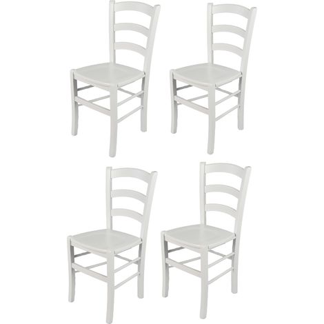 Tommychairs - Set 4 sedie modello Venezia per cucina bar e sala da pranzo, robusta struttura in legno di faggio laccata bianco e seduta in legno