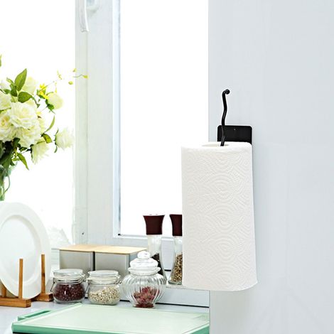 Wellenförmiger magnetischer Papierhandtuchhalter – Kein Bohren erforderlich, schwarzer Eisen-Papierhandtuchhalter für Küche und Bad, kompaktes Design zur Befestigung am Kühlschrank mit Magnetverschlus