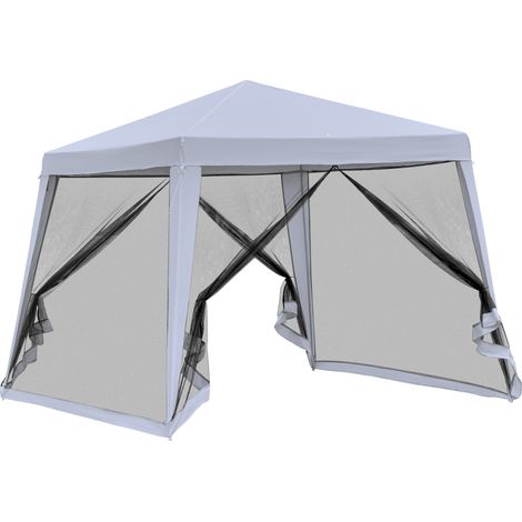 Gazebo de jardin tente fête étanche moustiquaire métal polyester gris 3 x 3 m