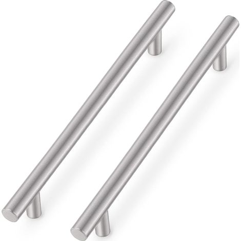 Promotion, 10 X armoires de cuisine en acier inoxydable nickel brossé poignée en T tiroir de meubles tire boutons de placard (centres de trous de 256 mm/longueur de 320 mm) (1/5)