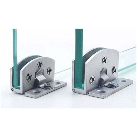 Pair (2 pièces) Charnière de porte en verre d'armoire en acier inoxydable Charnière de porte d'armoire à vin Charnière en verre d'armoire Pince à verre d'armoire sans perage (Grand) (1/5)