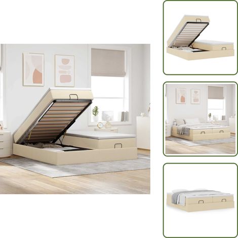 Letto matrimoniale - vidaXL Struttura Letto Pouf con Materassi Crema 180x200 cm in Tessuto - Letto con materasso