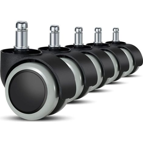 Lot de 5 roulettes pour chaise de bureau - 11 mm/22 mm - Roulettes de rechange pour sols durs pour chaises de gaming, chaises pivotantes, stratifiés, carrelages et sols en pierre