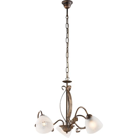 Lampadario Forgiato 3 Luci Ferro Marrone E Oro Vetro Bianco (1/2)