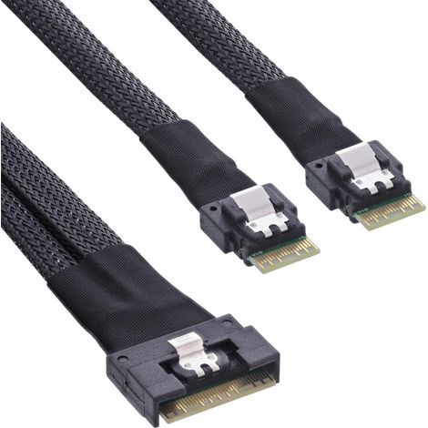 INLINE® SLIM SAS 27649B CÂBLE SFF-8654 8I VERS 2 X SFF-8654 4I 0,75 M