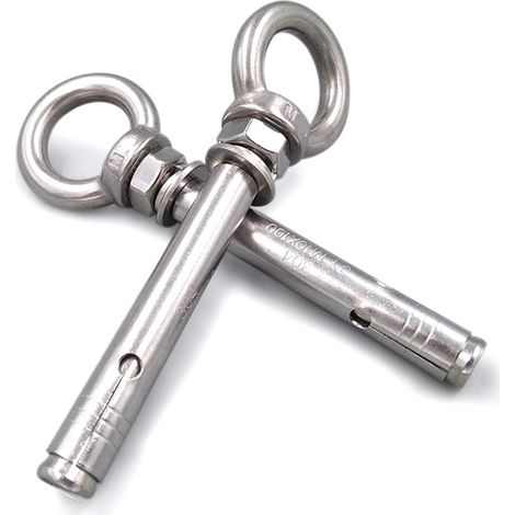 Lot de 5 boulons à œil en acier inoxydable pour mur, béton, brique, ancrage, vis à œillets, M6 x 70 mm (1/4)