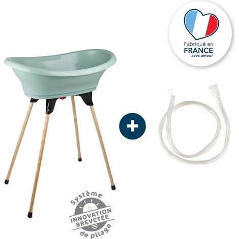Baignoire bébé THERMOBABY VASCO Vert sauge avec support bois pliable (1/5)