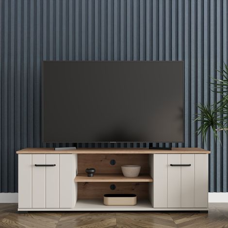 Tv-Schrank Valda, 2 Regale, 2 Türen, Türen mit Rillenoptik, 137x40x44h cm Beige (1/5)