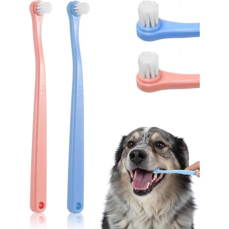 Pièces brosses à dents pour chien et chat, mini brosse à dent, Mini tête souple,Portable, Facile à utiliser pour chiot, chaton, petit chien et chat, brosse à dent chat (bleu + rose) (1/5)