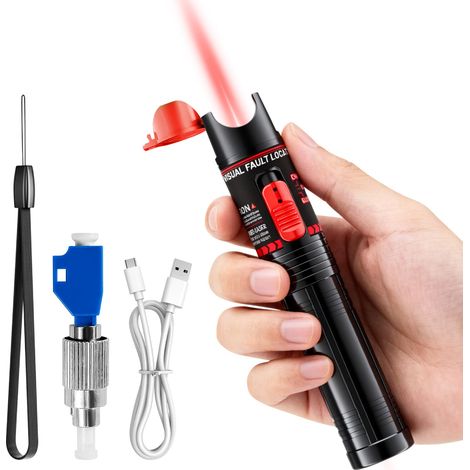 100 mW Localisateur de Défaut Visuel Testeur de Stylo de test de câble optique rechargeable de 2,5 mm FC/SC/SF, adaptateur FC mâle vers LC femelle, 100–120km VFL, stylo à lumière rouge (1/5)