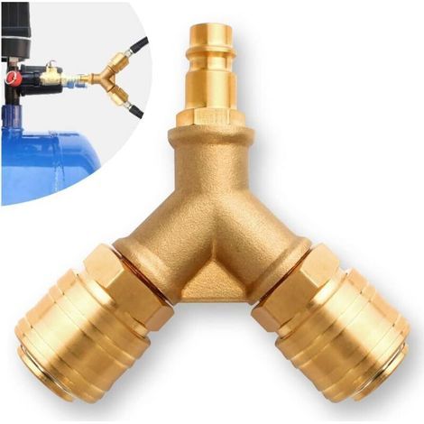 Raccordo per aria compressa Enowelir, raccordo interno, distributore di aria compressa da 1/4" con due connettori filettati da 1/4", ottone antiruggine (1/3)