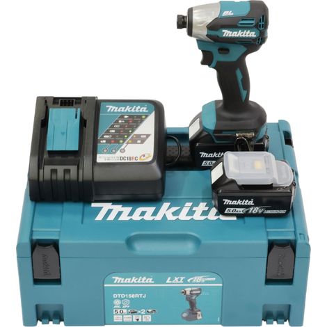 MAKITA DTD158RTJ VISSEUSE À PERCUSSION SANS FIL 18 V 5,0 AH AVEC 2 BATTERIES ET CHARGEUR EN COFFRET MAKPAC