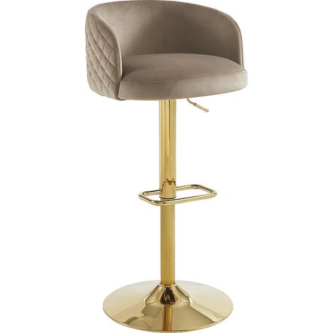 Tabouret de bar en velours et métal doré - Hauteur réglable - Beige - PERLANITA de Pascal Morabito (1/5)
