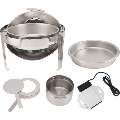 Lot chafing buffet 300W avec couvercle vitré 6L rond, plat de service pour restauration, 2 modes température constante, réchaud alimentation EU 220-240V, plateau complet (1/5)