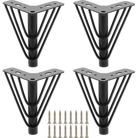 Set of 4 metal furniture legs, 15 cm, triangular top plate feet, sturdy replacement furniture legs, support feet for sofa, bed, chair, cabinet, drawer, table (black) (1/5)