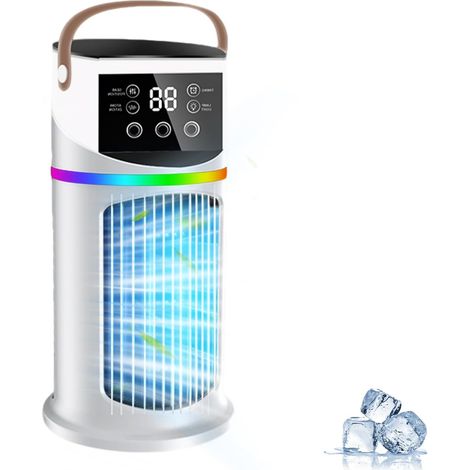 Tragbare Mini-Klimaanlage mit 9 Geschwindigkeitsstufen, 8-Stunden-Timer, 7-farbigem Nachtlicht und 3-Loch-Sprühdüse. Ideal für Schlafzimmer, Arbeitszimmer oder Büro. (1/5)