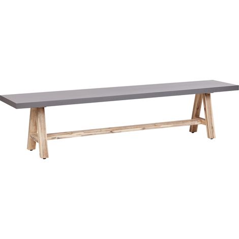 Banco de jardín moderno de cemento 200 cm base de madera de acacia estilo industrial gris madera clara Tonnare