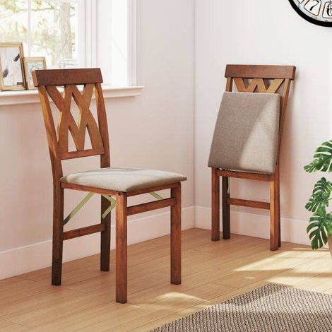 Set of 2 Wooden Folding Dining Chairs Kitchen Chairs Armless with Rubber Wood Frame Walnut (1/5)