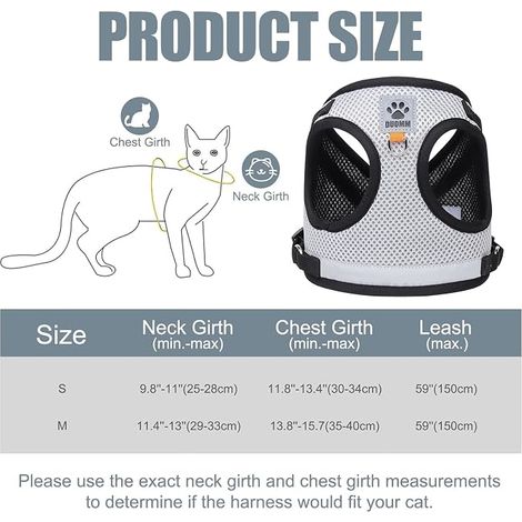 Ensemble Harnais et Laisse Chat Anti évasion, Harnais Chat Reglable, Chat Refléchissant Gilet Respirant (M Gris) (1/4)