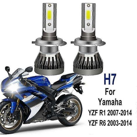 Ampoules de phare LED H7 (H7) de remplacement pour moto, 6000K, compatibles avec Yamaha YZF R1 (2007-2014), YZF R6 (2003-2014) et R6S (2006-2009). (1/4)