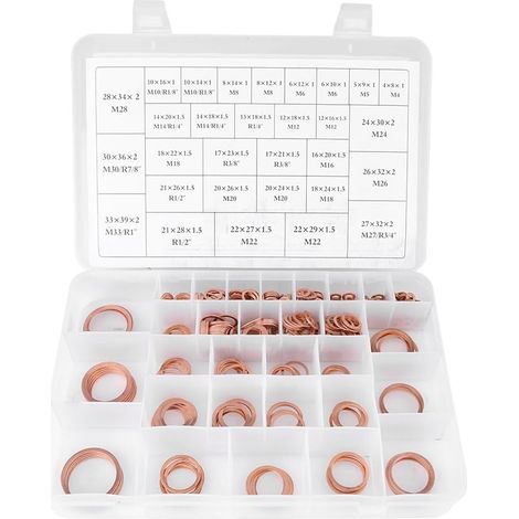 Lot de 568 rondelles plates en cuivre de 30 tailles avec boîte en plastique (1/5)