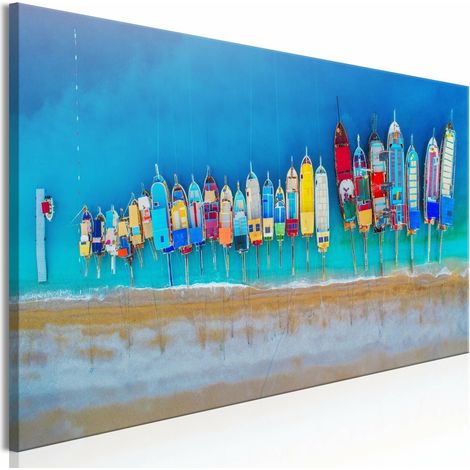 Tableau bateaux colorés étroits - 150 x 50 cm (1/4)