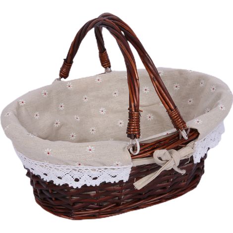 Panier tissé en rotin avec double poignées, portable et polyvalent pour les activités du festival de pique-nique, marguerite marron, petite taille (1/5)